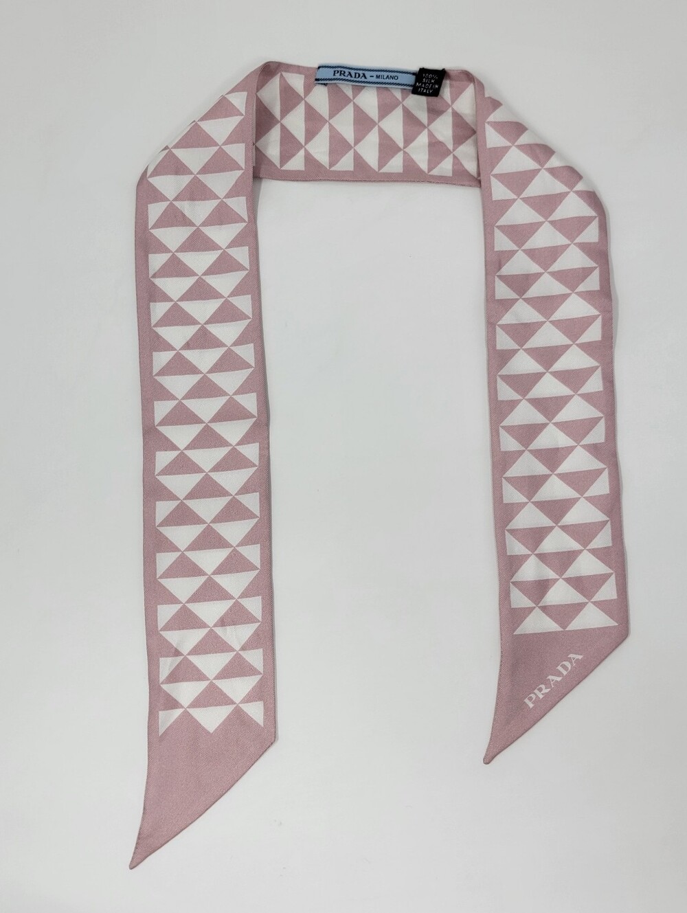 PRADA Triangle Logo Print 100% Silk Tie